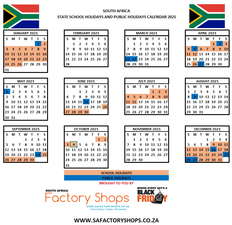 State and Private Schools Holidays Terms Calendar South Africa 2021