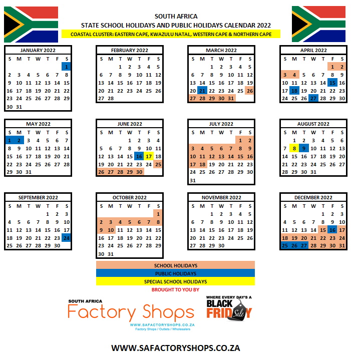 State and Private Schools Holidays Terms Calendar South Africa 2022