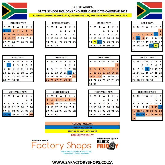 State and Private Schools Holidays Terms Calendar South Africa 2023