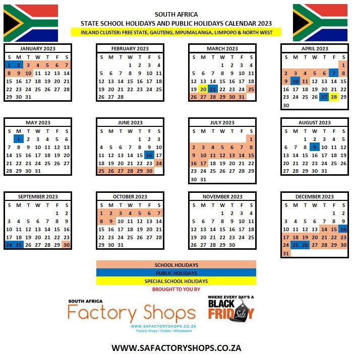 State and Private Schools Holidays Terms Calendar South Africa 2023